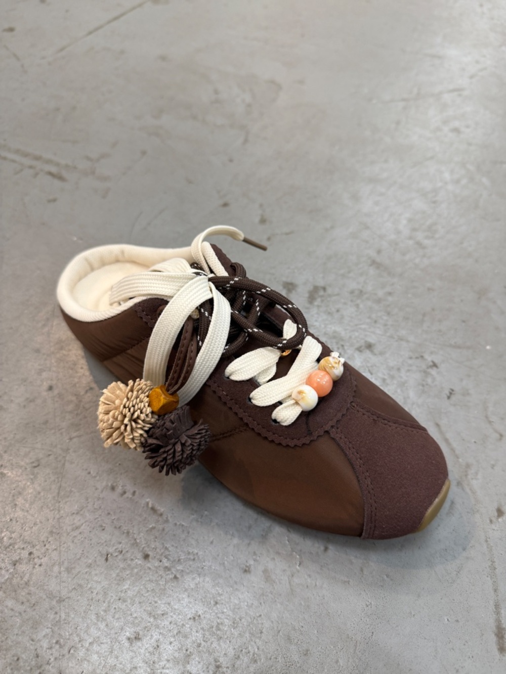 Neutral brown Lace-Up Women's Sneaker with Decorative Tassel Accents 3044